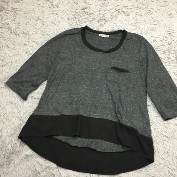 Anthropologie Pleione  Contrast Trim Chiffon Top High Low Chest Pocket Gray XL - Picture 3 of 16